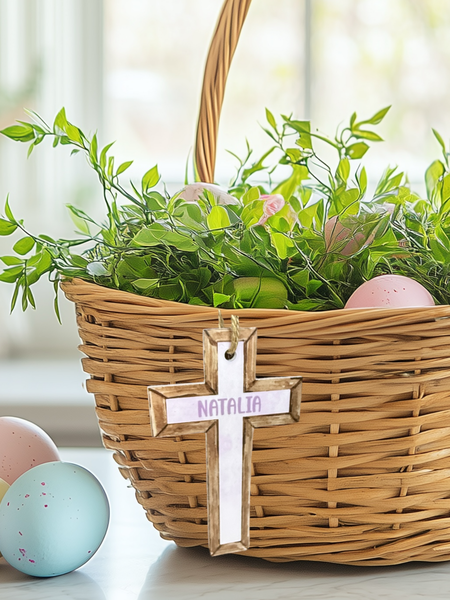 Personalized Acrylic Cross Basket Tags – 5" Custom Easter Name Tags