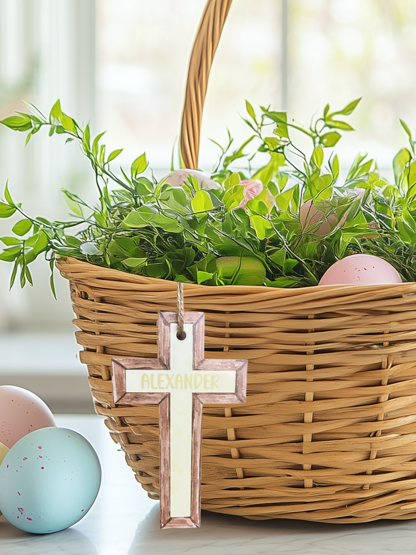 Personalized Acrylic Cross Basket Tags – 5" Custom Easter Name Tags