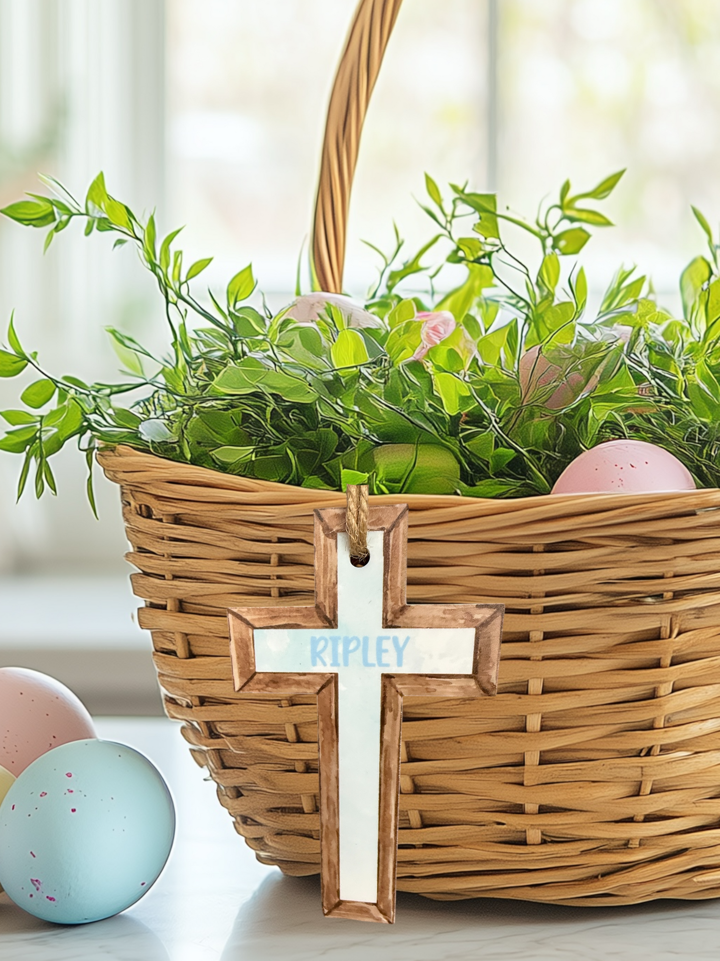 Personalized Acrylic Cross Basket Tags – 5" Custom Easter Name Tags
