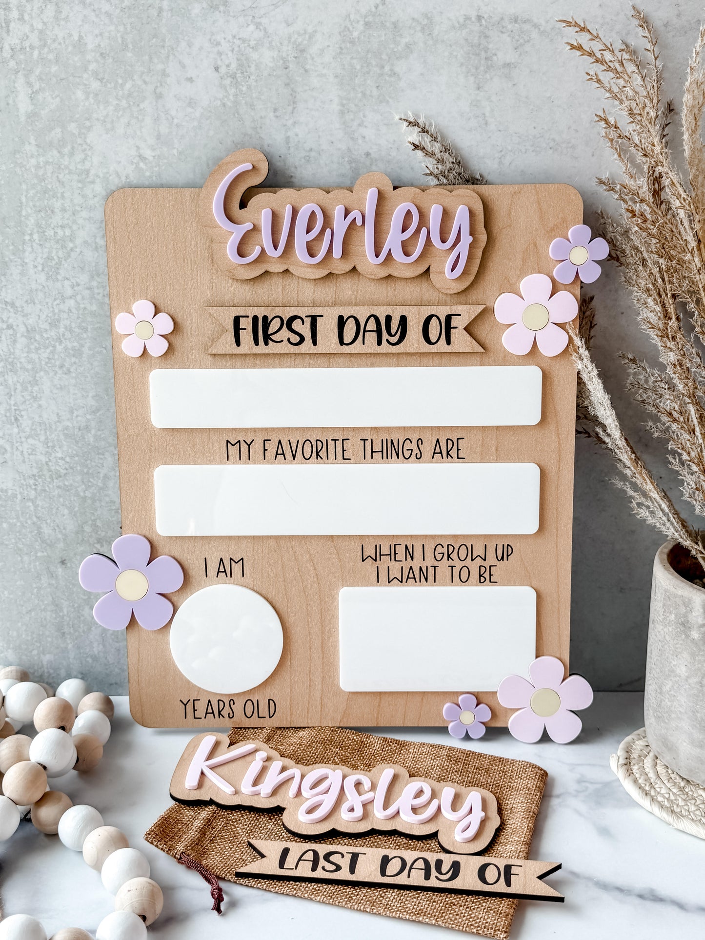 Personalized First & Last Day of School Sign | Reusable Back-to-School Photo Board | Custom Dry Erase School Milestone Sign