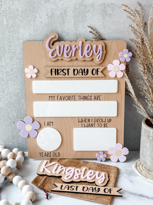 Personalized First & Last Day of School Sign | Reusable Back-to-School Photo Board | Custom Dry Erase School Milestone Sign