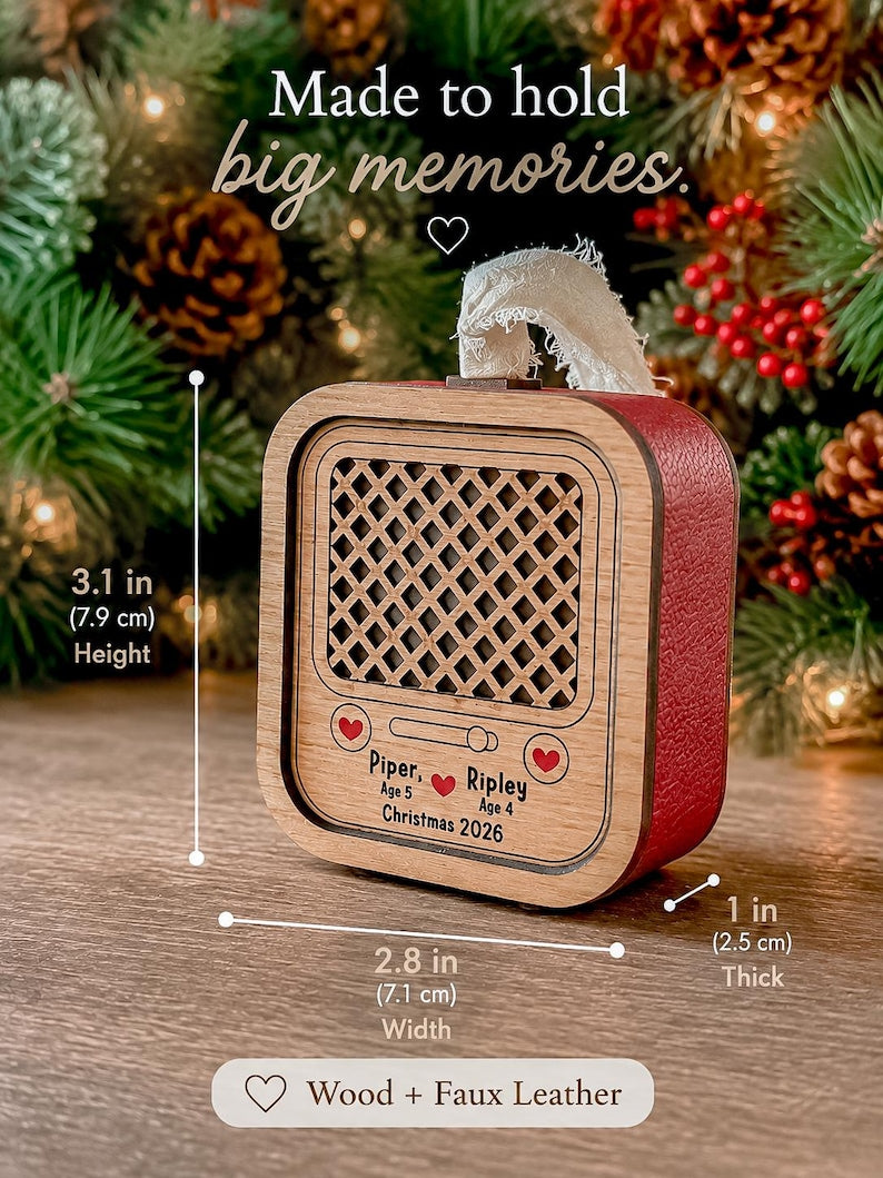 Personalized Voice Recording Ornament, 30-Second Christmas Keepsake for Kids (Wood & Leatherette)