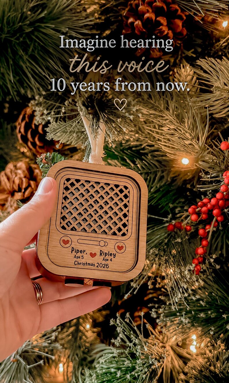 Personalized Voice Recording Ornament, 30-Second Christmas Keepsake for Kids (Wood & Leatherette)
