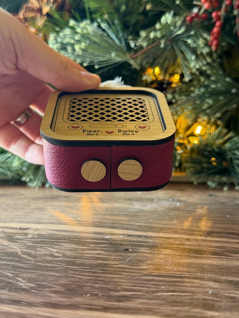Personalized Voice Recording Ornament, 30-Second Christmas Keepsake for Kids (Wood & Leatherette)