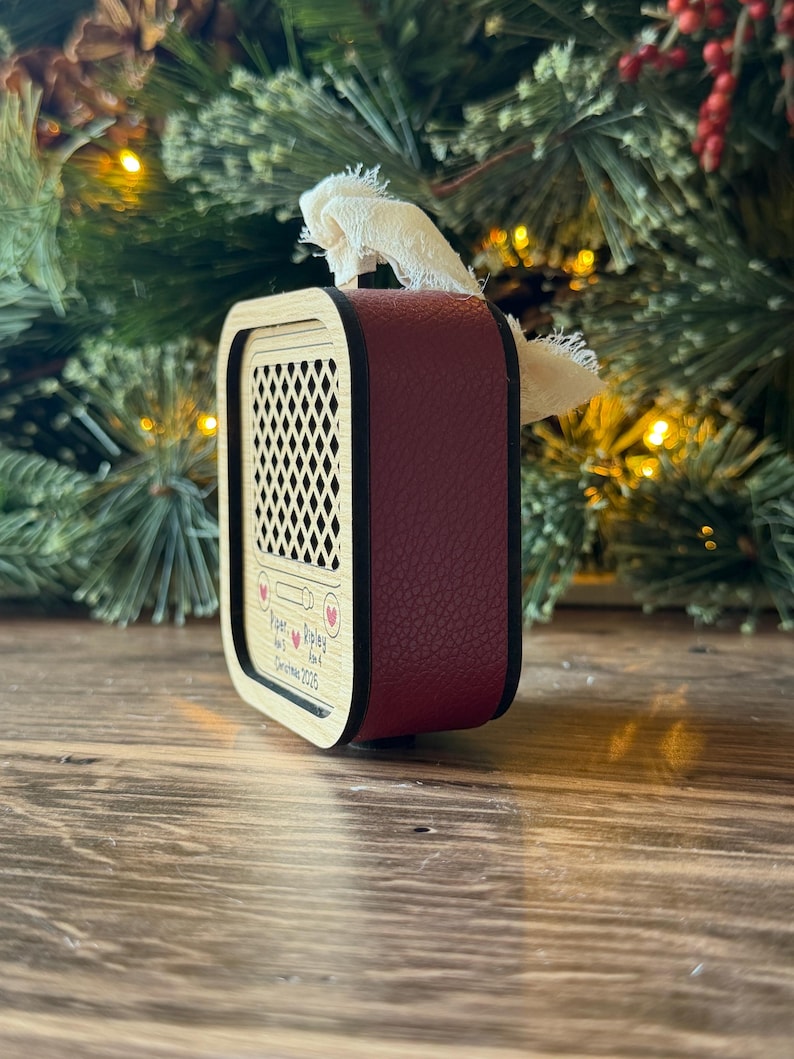 Personalized Voice Recording Ornament, 30-Second Christmas Keepsake for Kids (Wood & Leatherette)