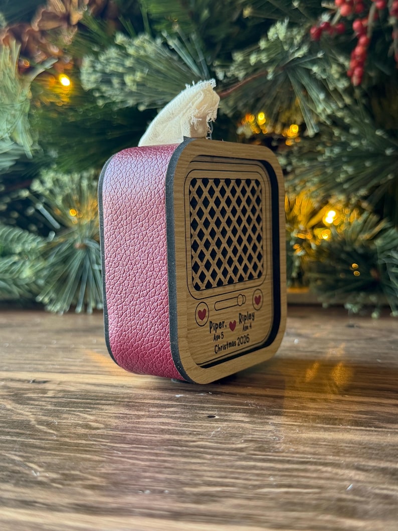 Personalized Voice Recording Ornament, 30-Second Christmas Keepsake for Kids (Wood & Leatherette)