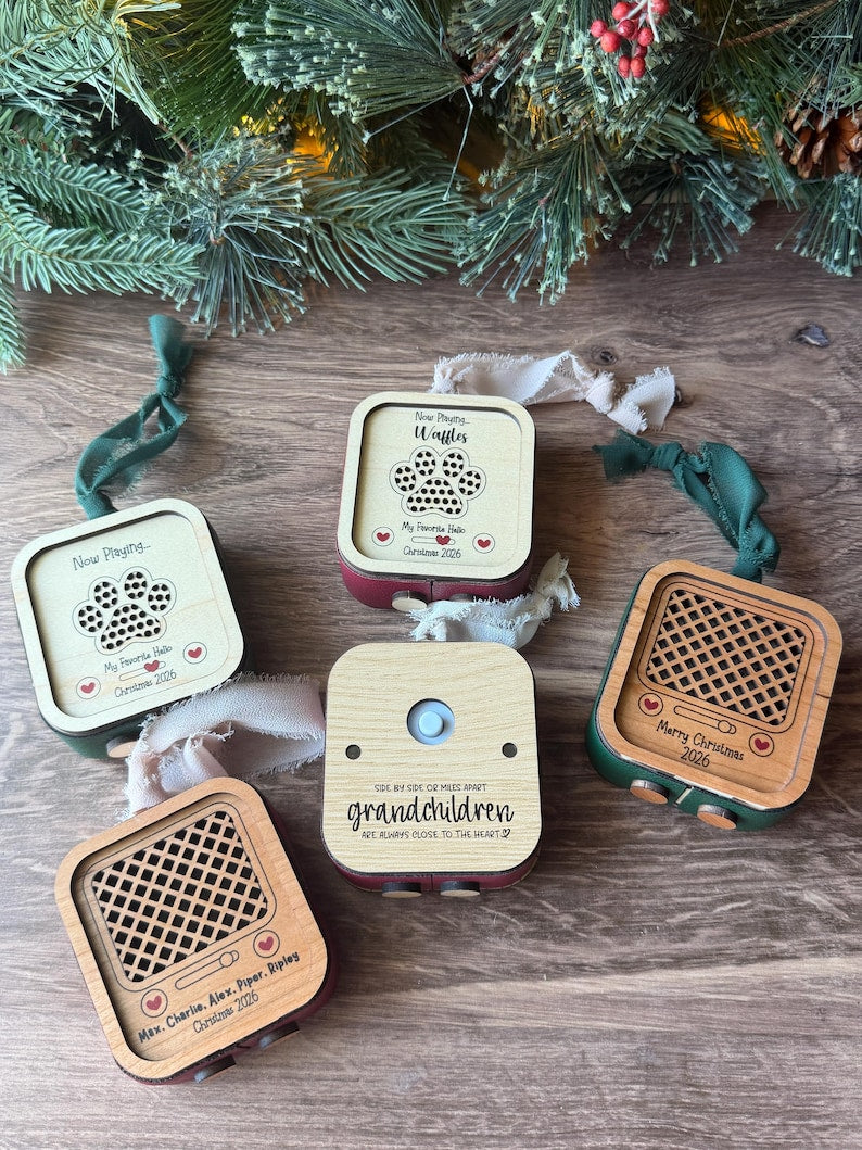 Personalized Voice Recording Ornament, 30-Second Christmas Keepsake for Kids (Wood & Leatherette)