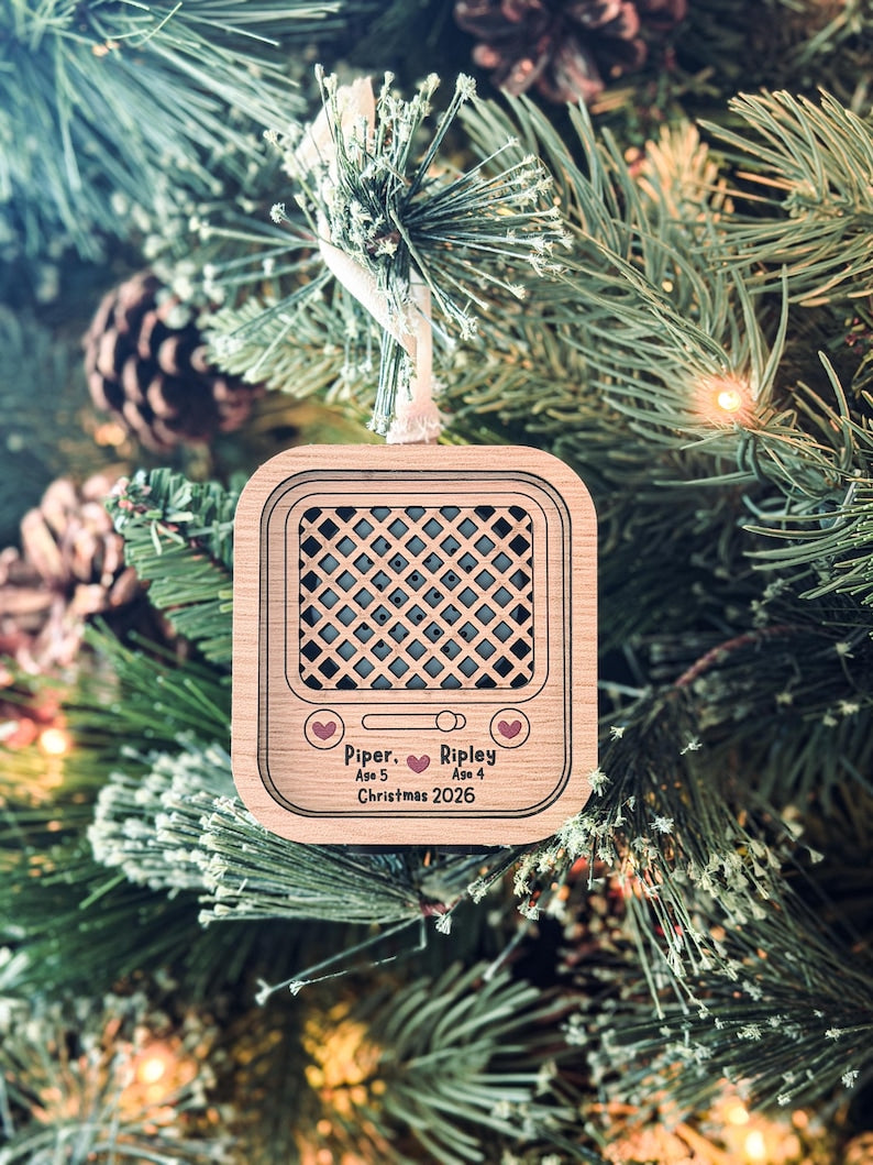 Personalized Voice Recording Ornament, 30-Second Christmas Keepsake for Kids (Wood & Leatherette)