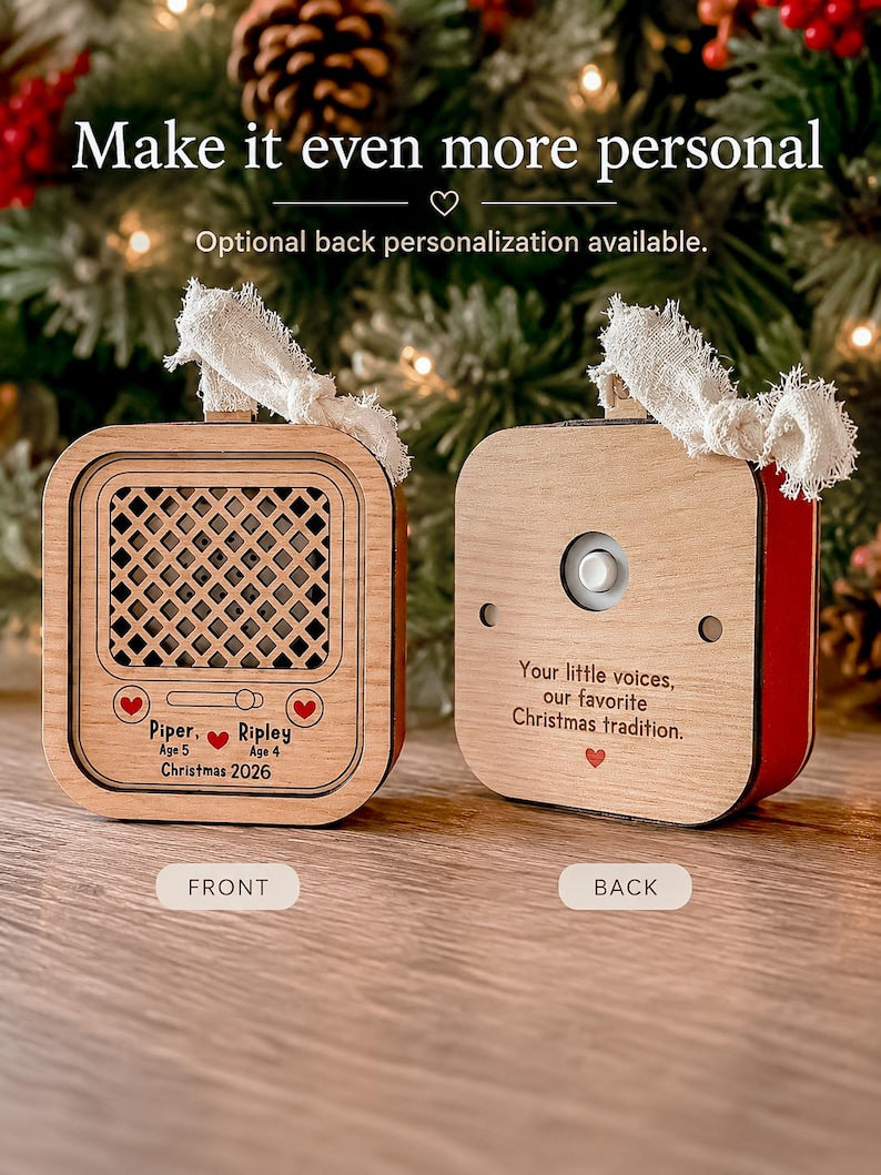 Personalized Voice Recording Ornament, 30-Second Christmas Keepsake for Kids (Wood & Leatherette)