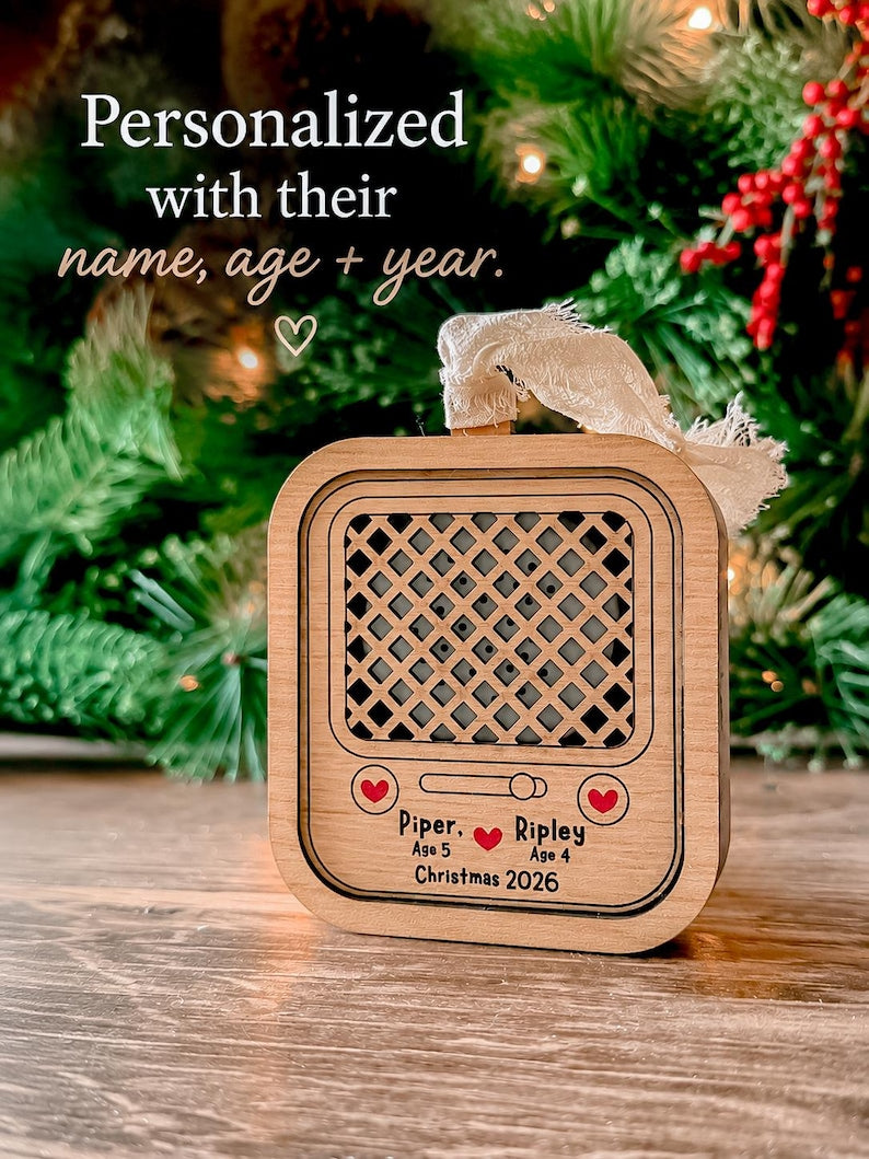 Personalized Voice Recording Ornament, 30-Second Christmas Keepsake for Kids (Wood & Leatherette)