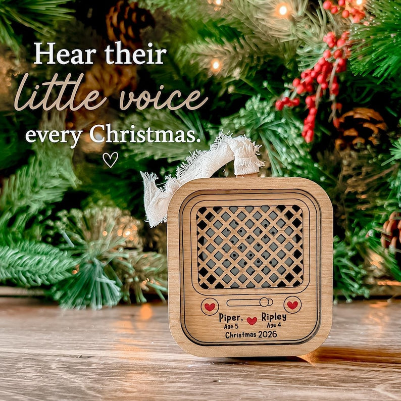 Personalized Voice Recording Ornament, 30-Second Christmas Keepsake for Kids (Wood & Leatherette)