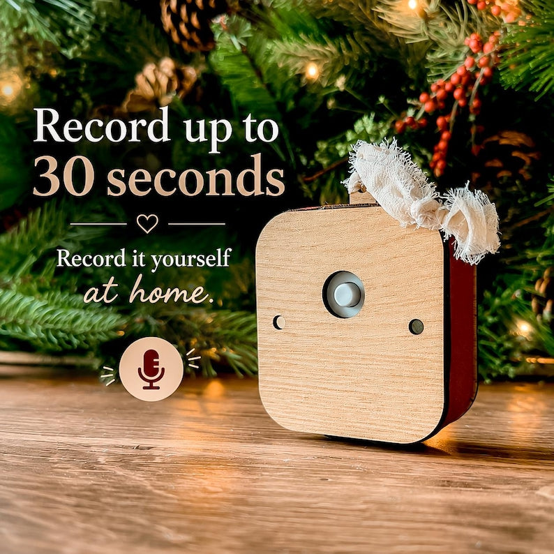 Personalized Voice Recording Ornament, 30-Second Christmas Keepsake for Kids (Wood & Leatherette)