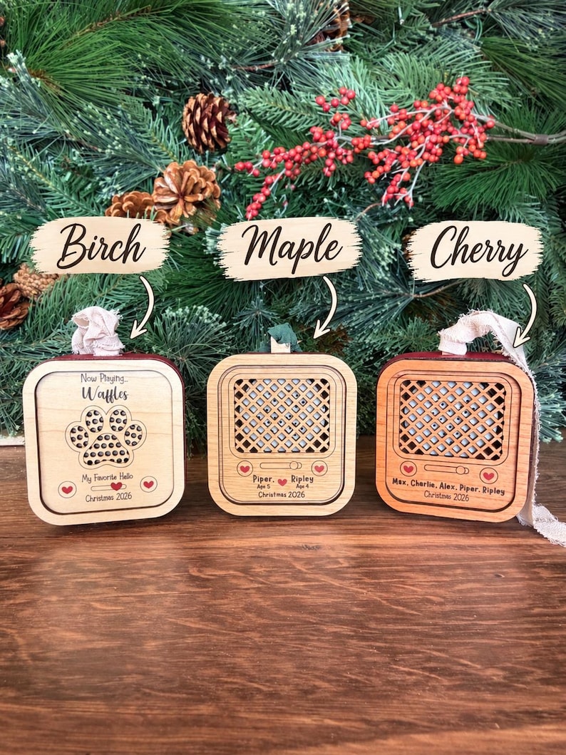 Personalized Voice Recording Ornament, 30-Second Christmas Keepsake for Kids (Wood & Leatherette)