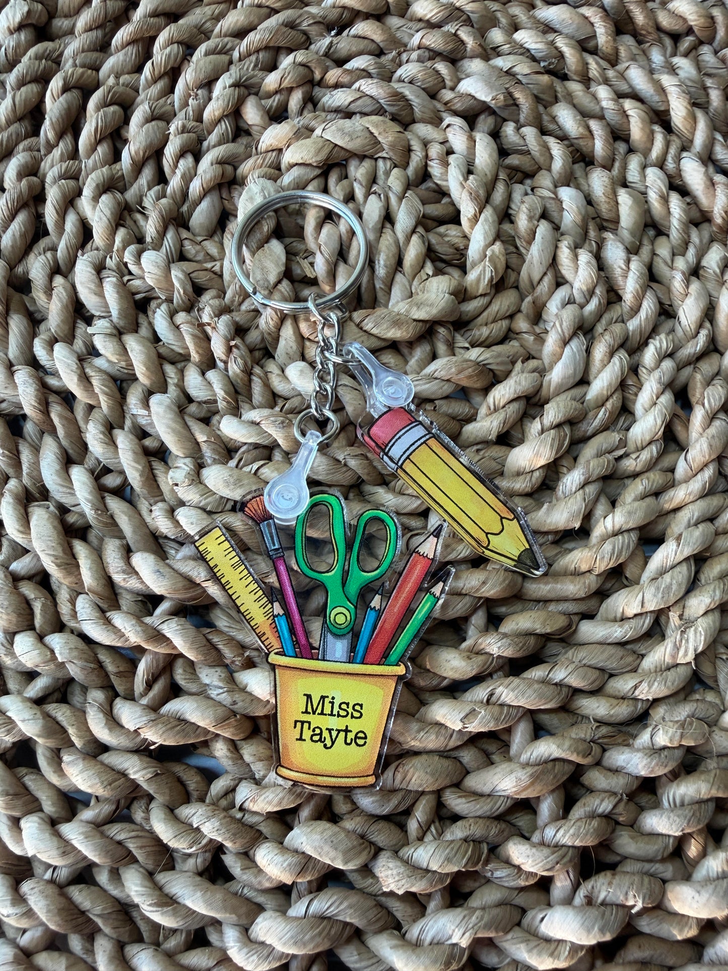 Personalized Teacher Keychain – Custom Acrylic School Supply Charm Gift