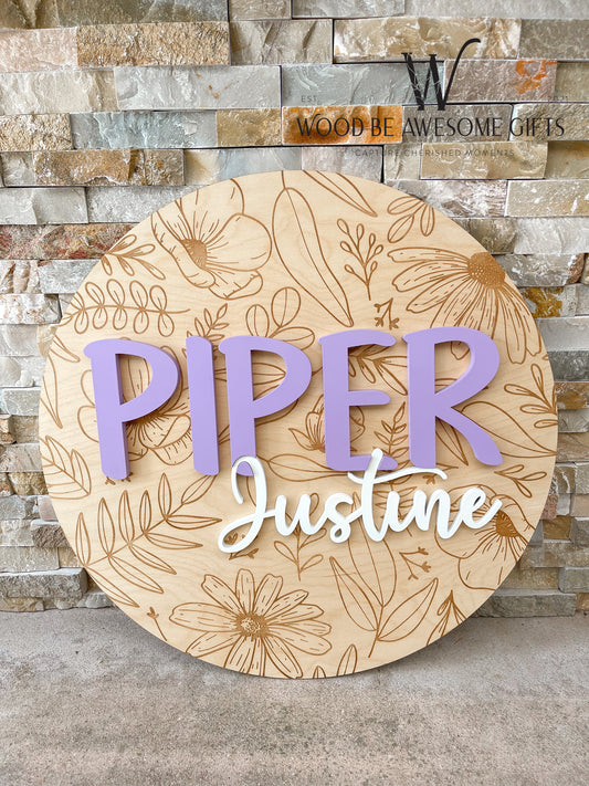Floral Engraved Nursery Sign